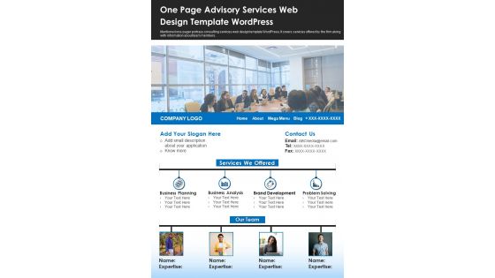 One Page Advisory Services Web Design Template Wordpress PDF Document PPT Template