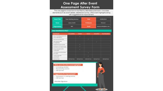 One Page After Event Assessment Survey Form PDF Document PPT Template