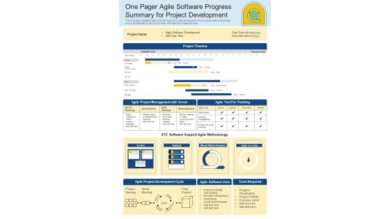 One Page Agile Software Status Report For Project Development PDF Document PPT Template