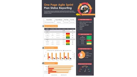 One Page Agile Sprint Plan Status Reporting PDF Document PPT Template