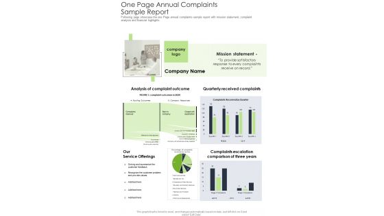 One Page Annual Complaints Sample Report One Pager Documents