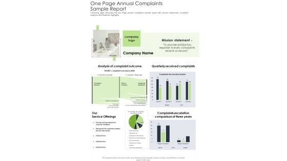 One Page Annual Complaints Sample Report One Pager Documents One Page Annual Complaints Sample Report One Pager Documents