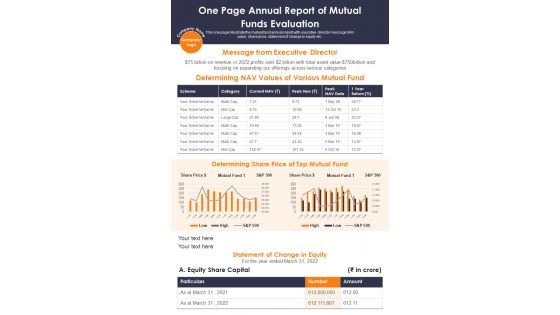 One Page Annual Report Of Mutual Funds Evaluation PDF Document PPT Template