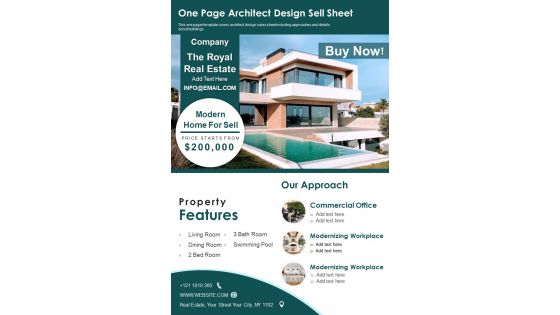 One Page Architect Design Sell Sheet PDF Document PPT Template