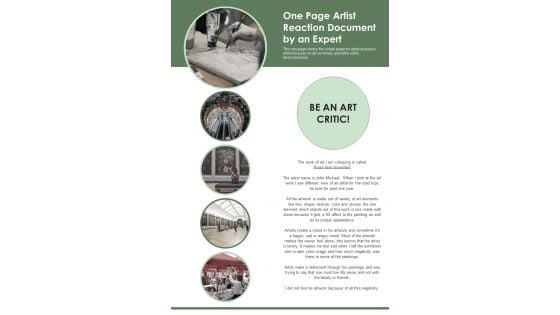 One Page Artist Reaction Document By An Expert PDF Document PPT Template