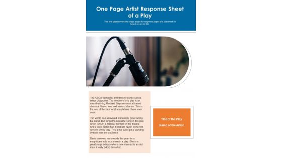 One Page Artist Response Sheet Of A Play PDF Document PPT Template