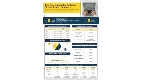 One Page Automated Software Testing Project Summary PDF Document PPT Template One Page Automated Software Testing Project Summary PDF Document PPT Template