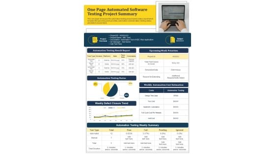 One Page Automated Software Testing Project Summary PDF Document PPT Template