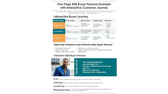 One Page B2B Buyer Persona Example With Interactive Customer Journey PDF Document PPT Template