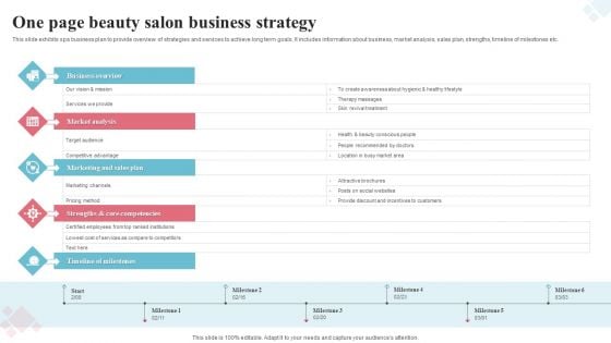One Page Beauty Salon Business Strategy Ppt Infographics Graphic Tips PDF One Page Beauty Salon Business Strategy Ppt Infographics Graphic Tips PDF