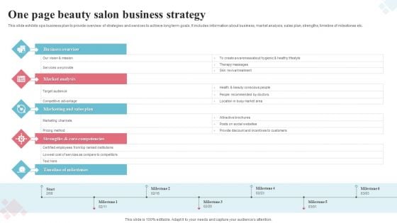 One Page Beauty Salon Business Strategy Ppt Infographics Graphic Tips PDF