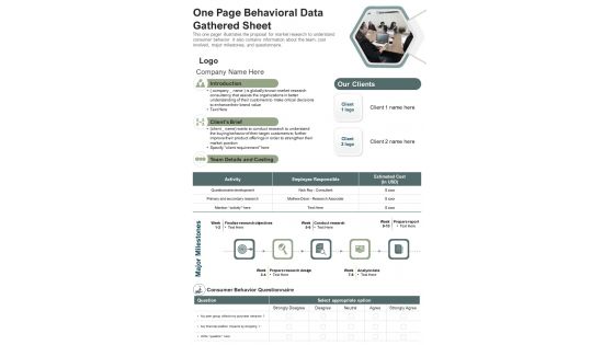 One Page Behavioral Data Gathered Sheet PDF Document PPT Template