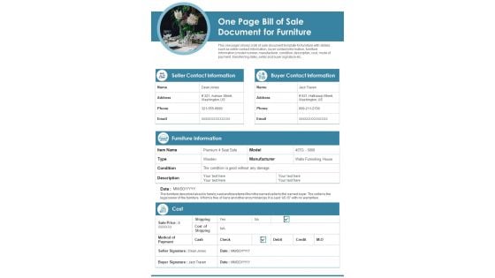 One Page Bill Of Sale Document For Furniture PDF Document PPT Template One Page Bill Of Sale Document For Furniture PDF Document PPT Template