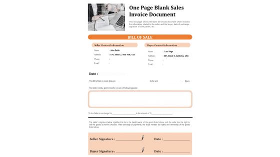 One Page Blank Sales Invoice Document PDF Document PPT Template