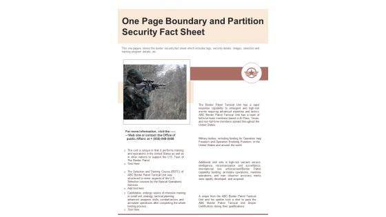 One Page Boundary And Partition Security Fact Sheet PDF Document PPT Template