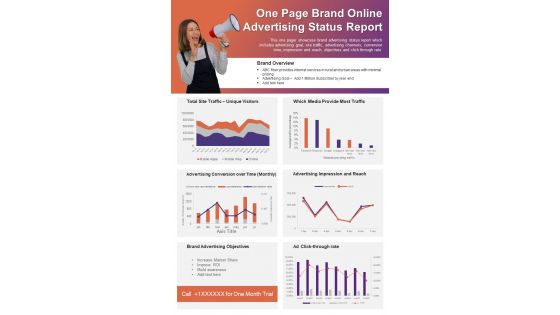 One Page Brand Online Advertising Status Report PDF Document PPT Template