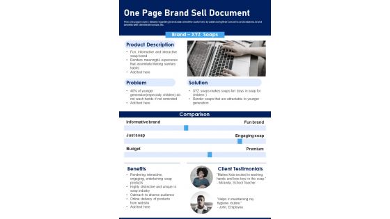 One Page Brand Sell Document PDF Document PPT Template