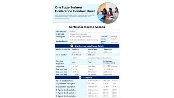 One Page Business Conference Handout Sheet PDF Document PPT Template One Page Business Conference Handout Sheet PDF Document PPT Template