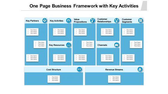 One Page Business Framework With Key Activities Ppt PowerPoint Presentation File Infographic Template PDF