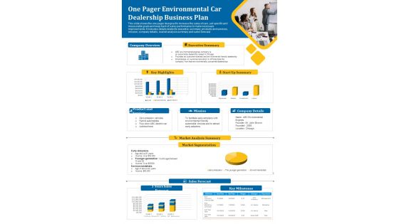 One Page Business Plan For Auto Dealership Company PDF Document PPT Template