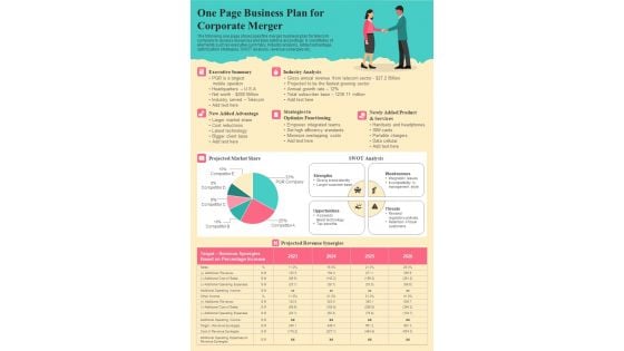 One Page Business Plan For Corporate Merger PDF Document PPT Template One Page Business Plan For Corporate Merger PDF Document PPT Template