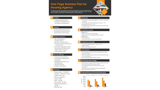 One Page Business Plan For Housing Agency PDF Document PPT Template