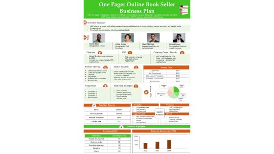 One Page Business Plan For Internet Book Retailer PDF Document PPT Template