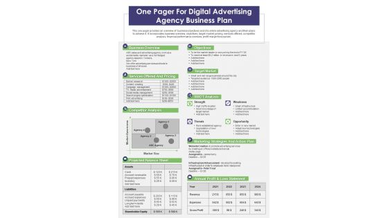One Page Business Plan For Online Marketing Agency PDF Document PPT Template One Page Business Plan For Online Marketing Agency PDF Document PPT Template