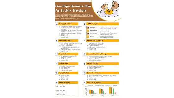 One Page Business Plan For Poultry Hatchery PDF Document PPT Template