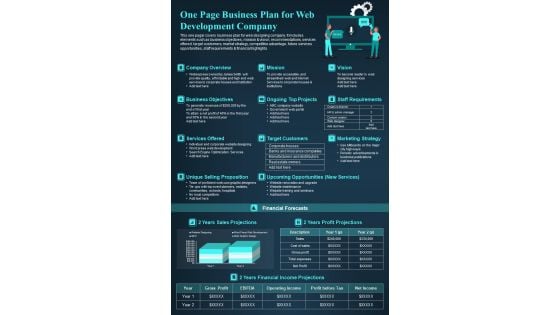 One Page Business Plan For Web Development Company PDF Document PPT Template