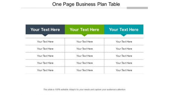 One Page Business Plan Table Ppt PowerPoint Presentation Portfolio Guidelines PDF