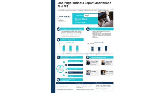 One Page Business Report Smartphone First PPT PDF Document PPT Template