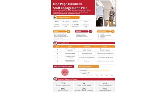 One Page Business Staff Engagement Plan PDF Document PPT Template One Page Business Staff Engagement Plan PDF Document PPT Template