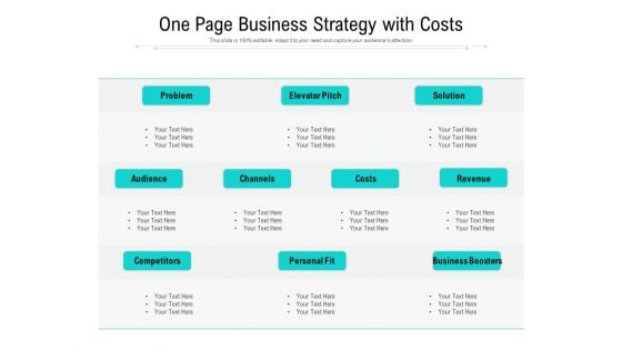 One Page Business Strategy With Costs Ppt PowerPoint Presentation File Clipart PDF