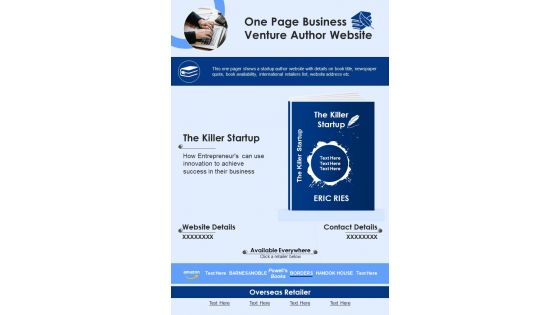 One Page Business Venture Author Website PDF Document PPT Template