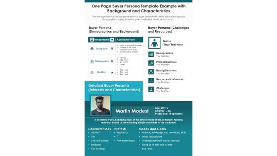 One Page Buyer Persona Template Example With Background And Characteristics PDF Document PPT Template