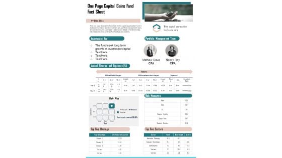 One Page Capital Gains Fund Fact Sheet PDF Document PPT Template