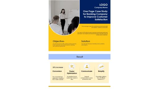 One Page Case Study For Banking Company To Improve Customer Satisfaction PDF Document PPT Template