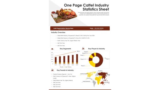 One Page Cattel Industry Statistics Sheet PDF Document PPT Template