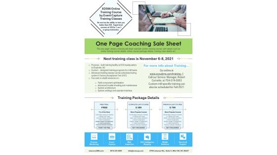 One Page Coaching Sale Sheet PDF Document PPT Template