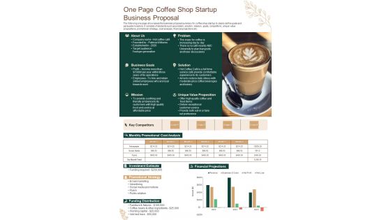 One Page Coffee Shop Startup Business Proposal PDF Document PPT Template