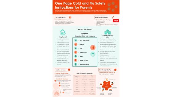 One Page Cold And Flu Safety Instructions For Parents PDF Document PPT Template
