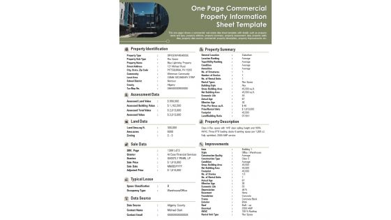 One Page Commercial Property Information Sheet Template PDF Document PPT Template