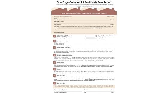 One Page Commercial Real Estate Sale Report PDF Document PPT Template