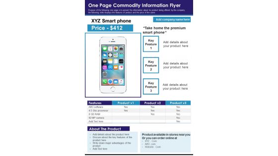 One Page Commodity Information Flyer PDF Document PPT Template