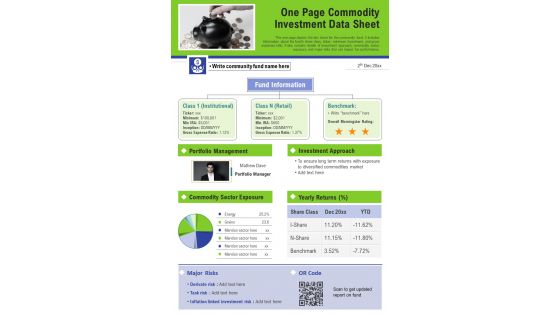One Page Commodity Investment Data Sheet PDF Document PPT Template One Page Commodity Investment Data Sheet PDF Document PPT Template