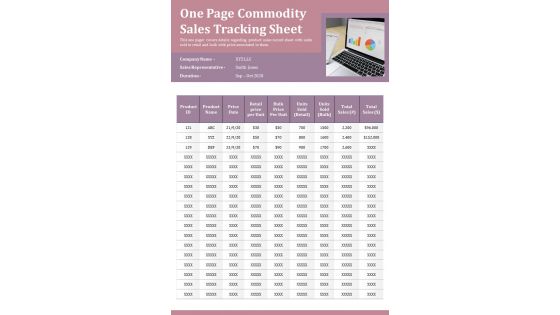 One Page Commodity Sales Tracking Sheet PDF Document PPT Template