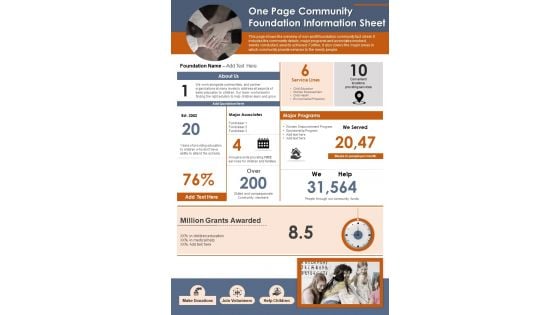 One Page Community Foundation Information Sheet PDF Document PPT Template