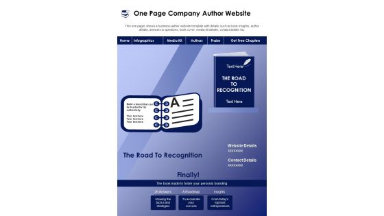 One Page Company Author Website PDF Document PPT Template