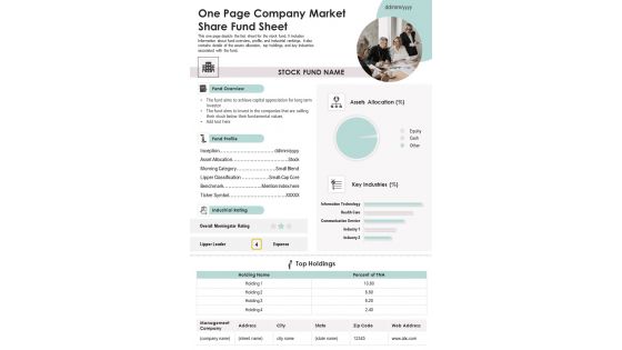 One Page Company Market Share Fund Sheet PDF Document PPT Template